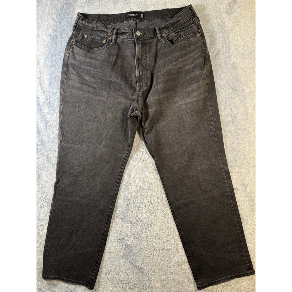 Abercrombie & Fitch Jeans Mens 38x32 Black Athletic Relaxed Straight NWT #3082